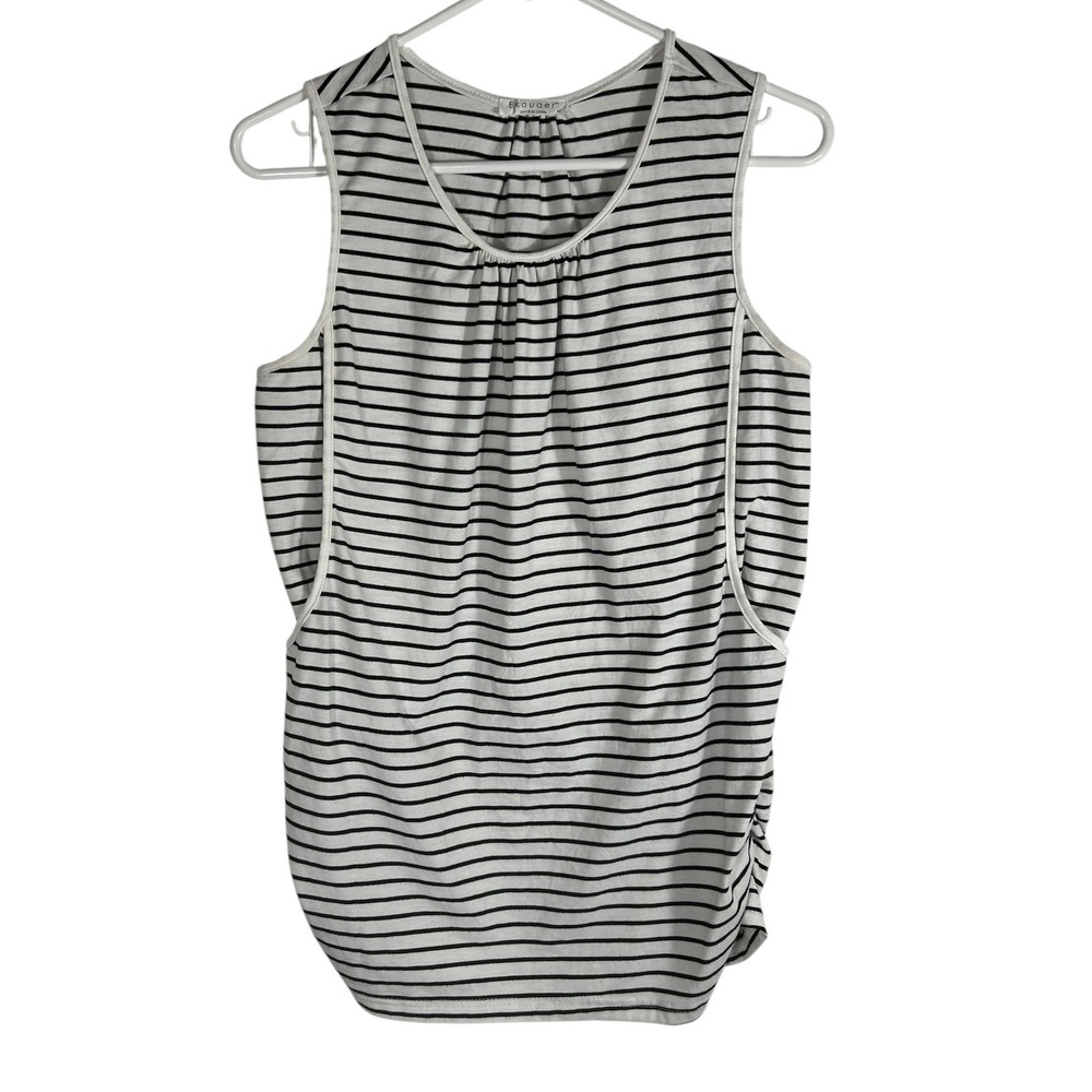 Ekouaer Womens Maternity Tank Top Medium Black White Striped Ruched Side Scoop